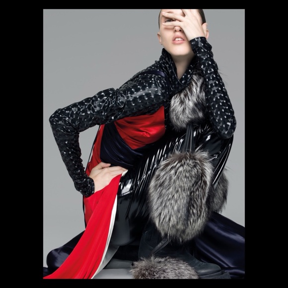 CÉLINE SILVER FOX FUR POM POM & BLACK LEATHER BOA SCARF BY PHOEBE PHILO - Picture 13 of 16